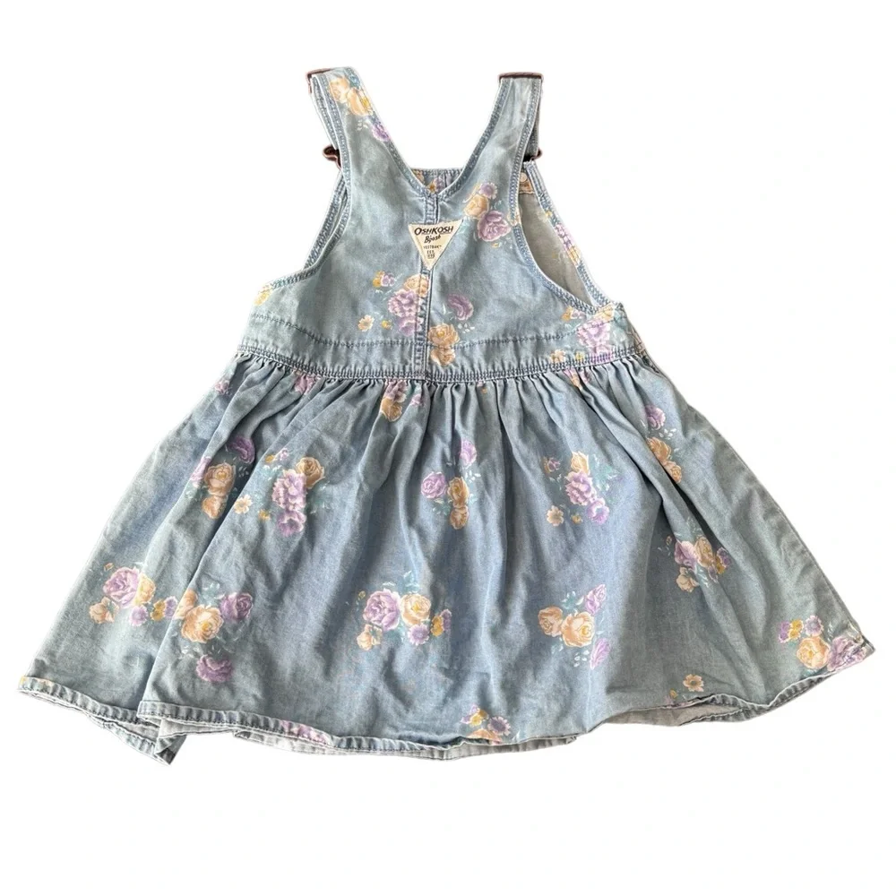 Osh Kosh Dress Overall Denim Floral Girls 4T
